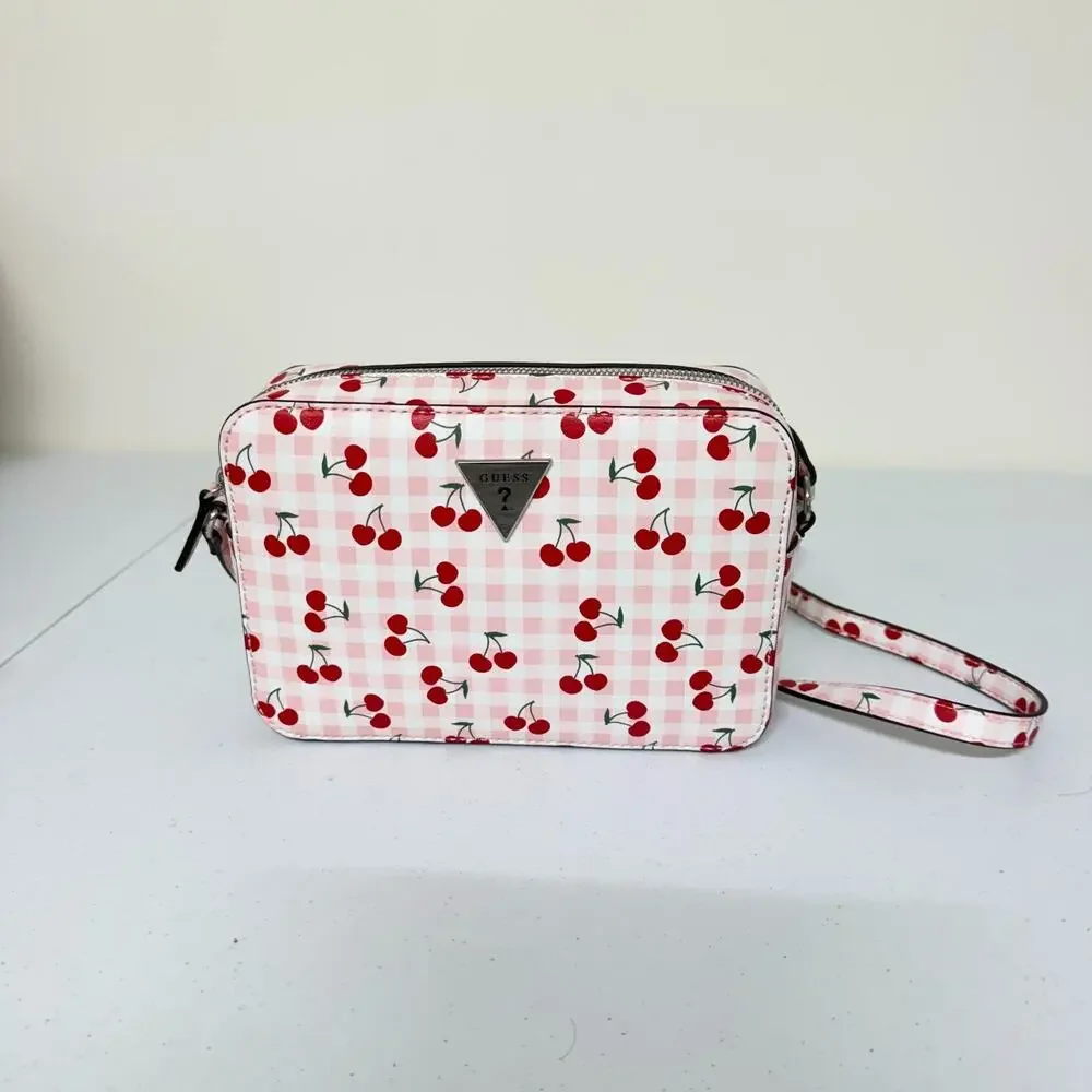 GUESS Simone Cherry Gingham Crossbody Bag Blush Multi NWT PR170614